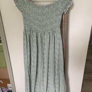 Off Shoulder Green Floral Mid Length Dress